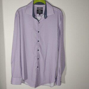 WRK 4 Way Stretch Slim Fit Shirt Size 15.5 Blue/Pink/White Button Up Long Sleeve